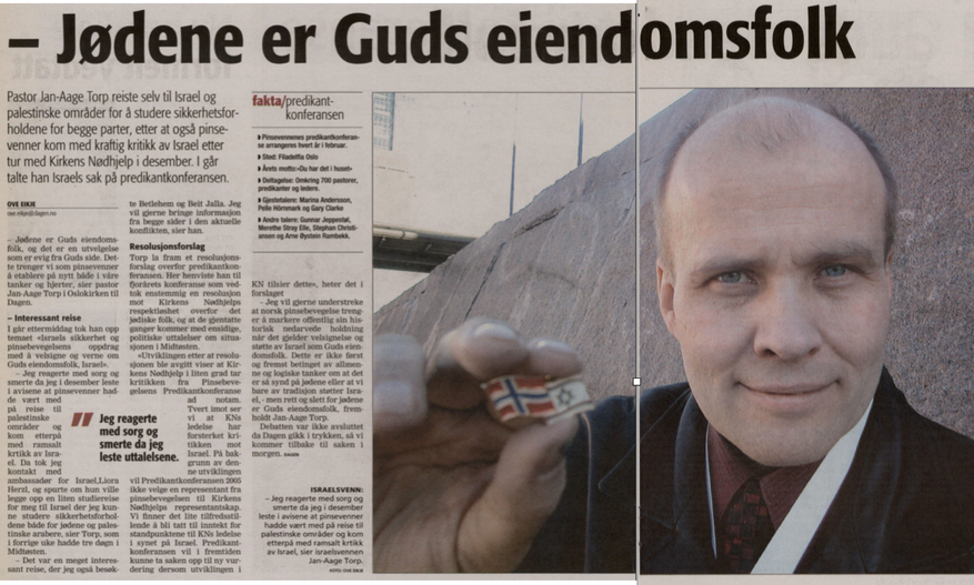 Pastor Torp: «Jødene er Guds eiendomsfolk»