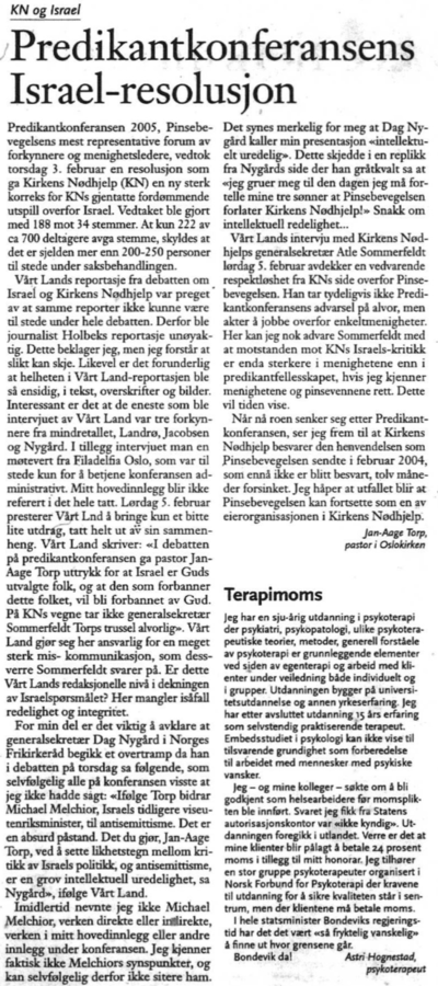 KN og Israel: Predikantkonferansens Israel-resolusjon