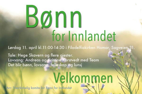 Bønn for Innlandet 11. april kl 11:00-14:30