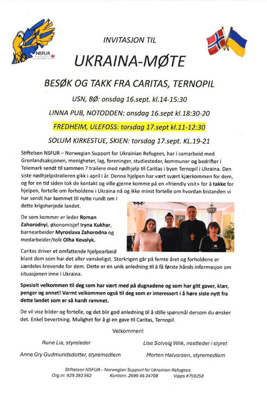 Invitasjon til Ukraina-møte på Fredheim, torsdag 17. september kl. 11:00-12:30