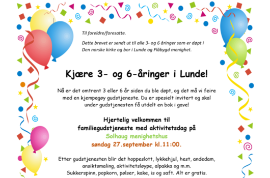 Utdeling av 3-års og 6-års bok søndag 27.09.2026