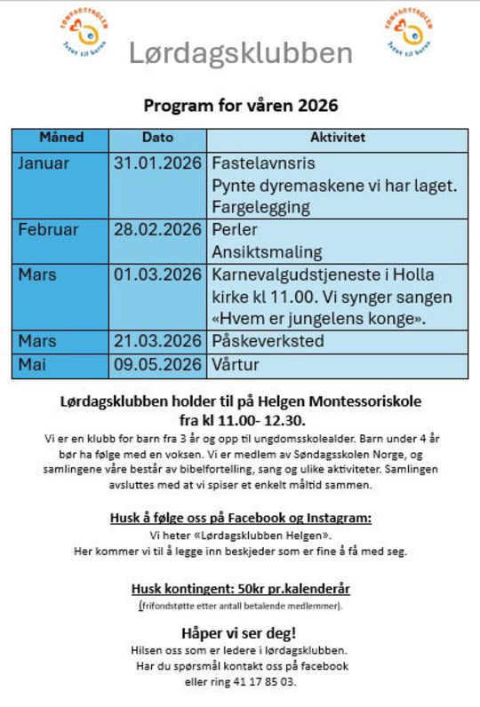 Program for Lørdagsklubben vår 2026