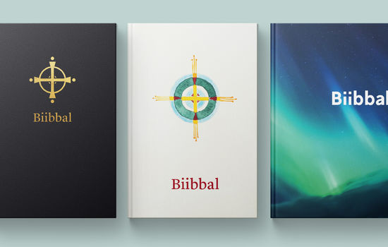 TRE UTGÅVER: Den nye nordsamiske bibelen, Biibbal 2019, kjem i tre utgåver. Motivet på standardutgaven (midten) er designa av Britta Marakatt-Labba. FOTO: Bibelselskapet