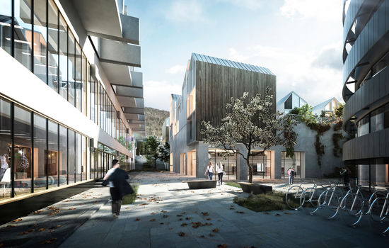 HEILDIGITAL: Slik kan den nye campusen til NLA Høgskolen i Kanalveien 90 i Bergen sjå ut når den skal stå ferdig i 2023. ILLUSTRASJON: Mad arkitekter