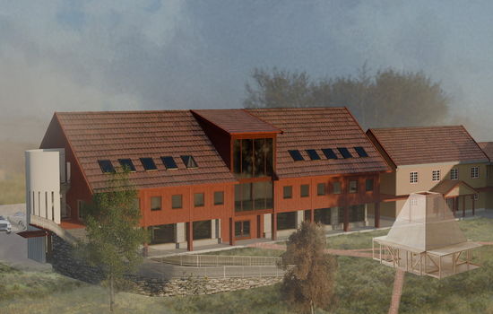 NYBYGG: Den nye bygningen er tenkt som et kombinasjonbygg med internatrom og undervisningsrom og kan bli seende omtrent slik ut. Illustrasjon: Stav Arkitekter AS.