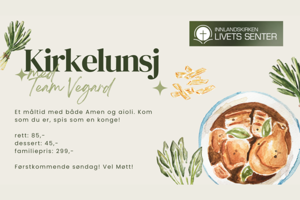 Velkommen til kirkelunsj på søndag!