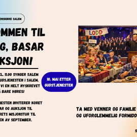 Middag, basar og auksjon etter gudstjenesten 10. mai
