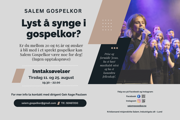 Salem Gospelkor ønsker nye medlemmer velkommen!