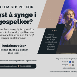 Salem Gospelkor ønsker nye medlemmer velkommen!