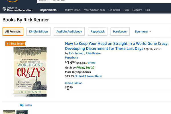 Книга пастора Рика Реннера «Как не потерять голову в сумасшедшем мире» на первом месте по продажам на Amazon.com