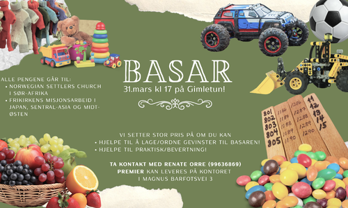 Basar for misjonen 31. mai kl 17 på Gimletun!