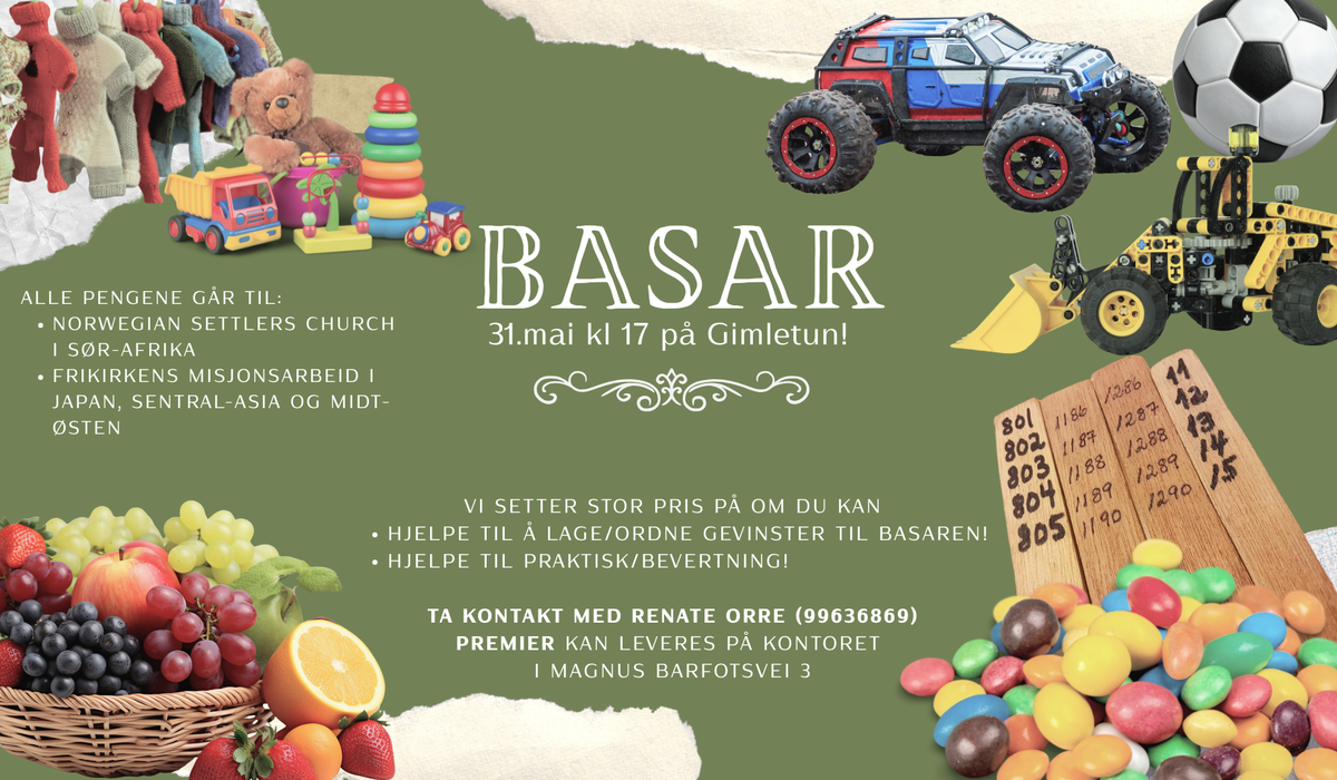 Basar for misjonen 31. mai kl 17 på Gimletun!