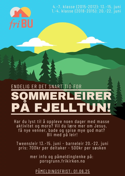 Sommerleirer på Fjelltun for 1.-4. klasse og 4.-7. klasse