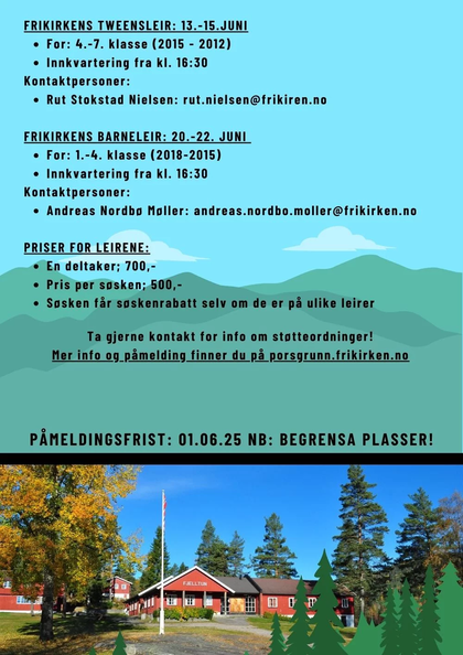 Sommerleirer på Fjelltun for 1.-4. klasse og 4.-7. klasse