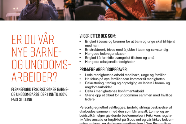 Er du vår nye barne- og ungdomsarbeider?