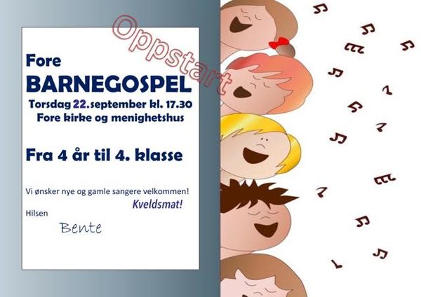 oppstart Fore barnegospel Fore menighetshus/Fore kirke