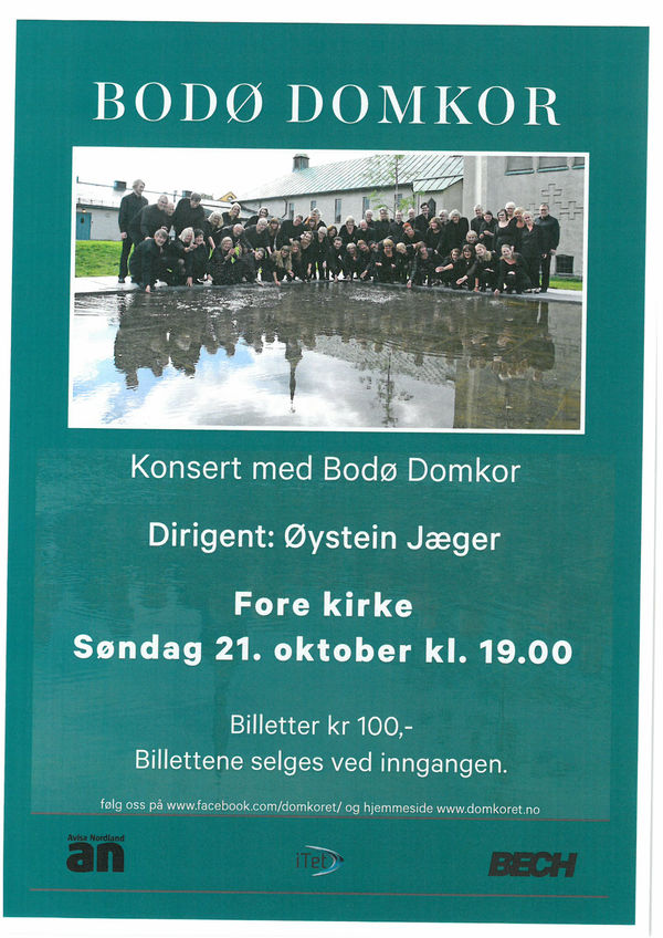 Konsert med Bodø Domkor i Fore kirke søndag 21. oktober kl. 19:00