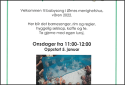Babysang hver onsdag kl. 11:00 på Ørnes menighetshus.