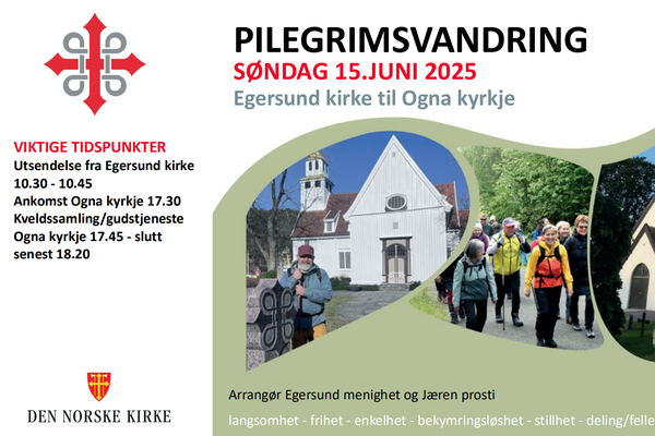 Pilegrimsvandring 15. juni frå Egersund kirke til Ogna kyrkje