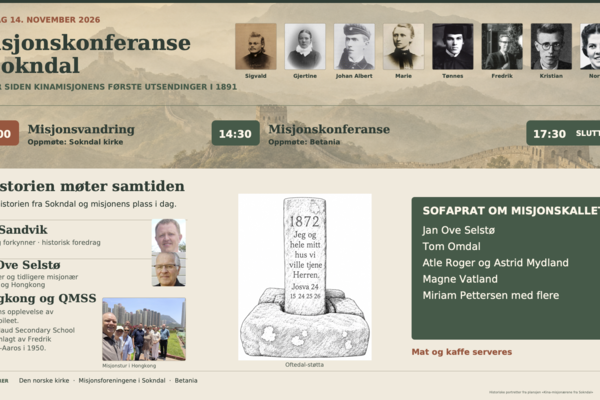 Misjonskonferanse i Sokndal lørdag 14. november