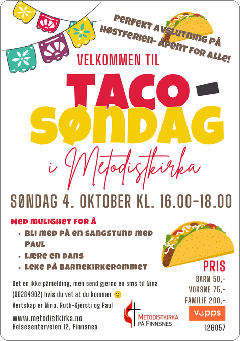 Velkommen til taco-søndag i Metodistkirka!
