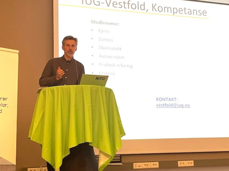 Leder av IUG Vestfold, Bjarne Nenseter. Her fra et IUG-innlegg under NITO Vestfold-konferanse i 2023.