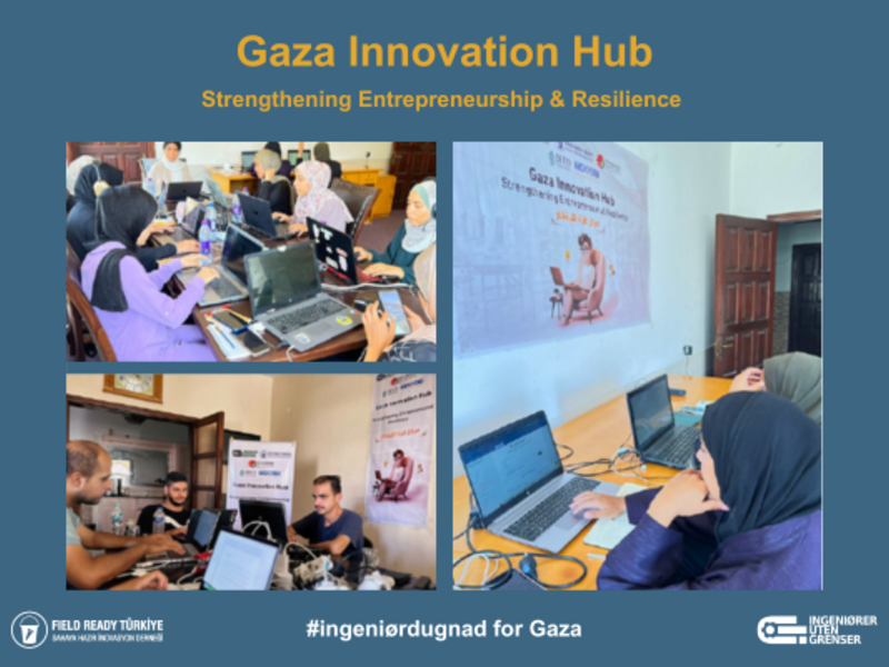 Gaza Innovation Hub tilbyr nå arbeidsplass og utstyr til 48 personer, som på denne måten kan gjenoppta sine oppdrag og få inntekter til seg og sine familier.