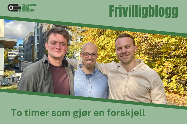 Fra venstre: Torje Evensen, Håkon Duus og Iver Nybø. Alle tre ansatt i Multiconsult og aktive IUG-frivillige.