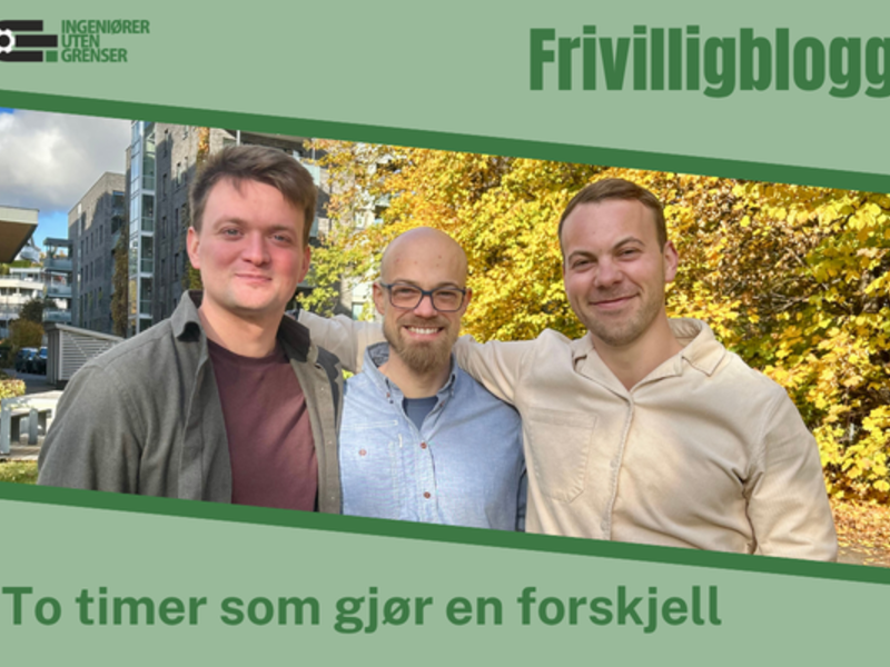 Fra venstre: Torje Evensen, Håkon Duus og Iver Nybø. Alle tre ansatt i Multiconsult og aktive IUG-frivillige.