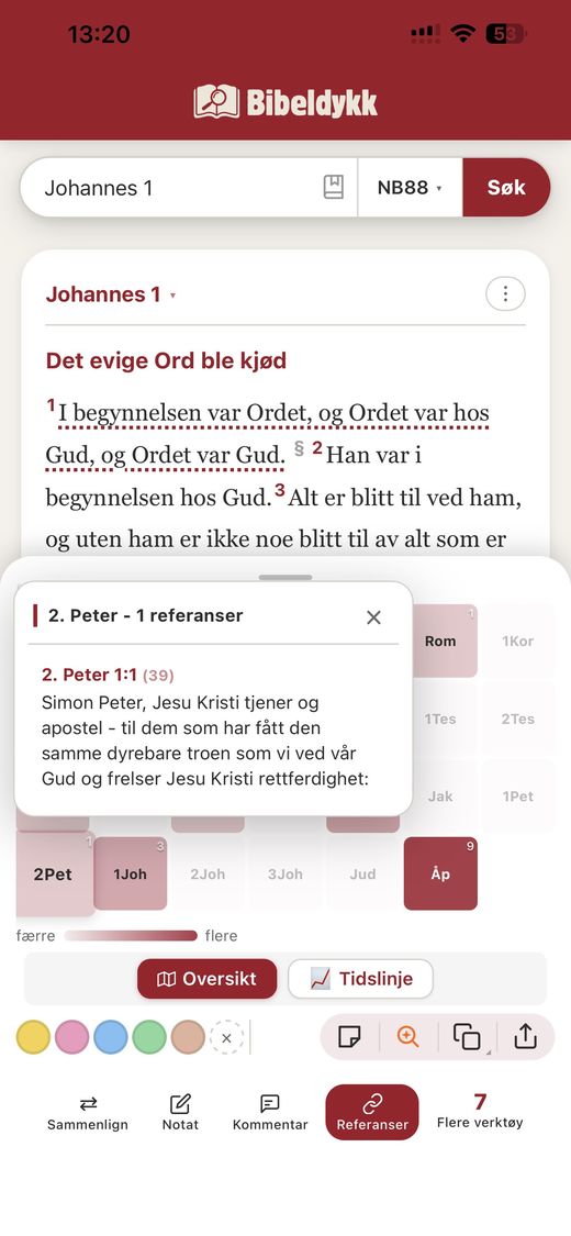 Skjermdump fra appen