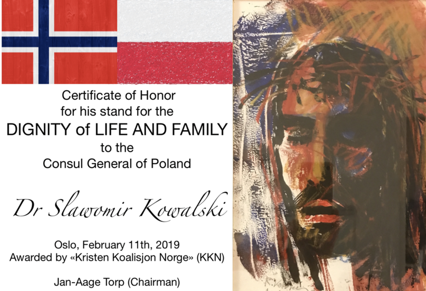Certificate of Honor to the Consul General of Poland in Norway, Dr. Slawomir Kowalski