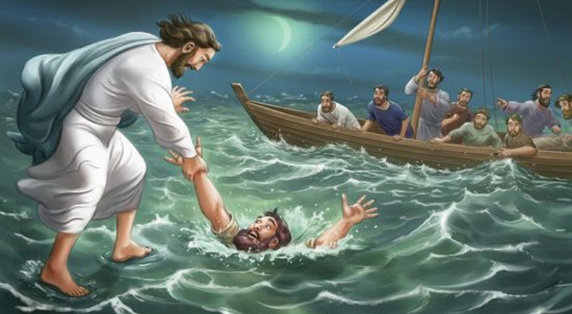 Både Jesus og Peter går på vannet (Matteus 14,22-34)