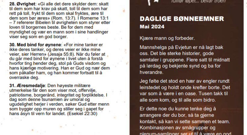 Troens Menn bønnekalender juni 2024